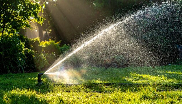 ホースから出てくる水から虹ができる写真