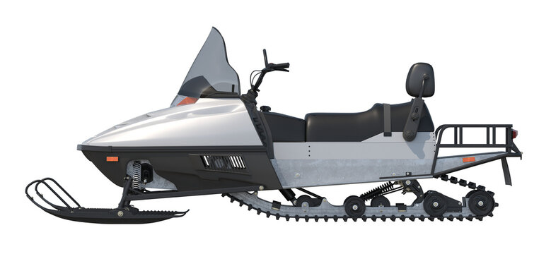White Utility Snowmobile Side View 3D Render Isolated