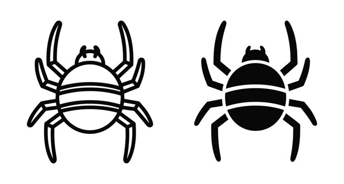 spider icon set with outline and solid black silhouette styles for halloween decoration web design mobile app interface and graphic projects