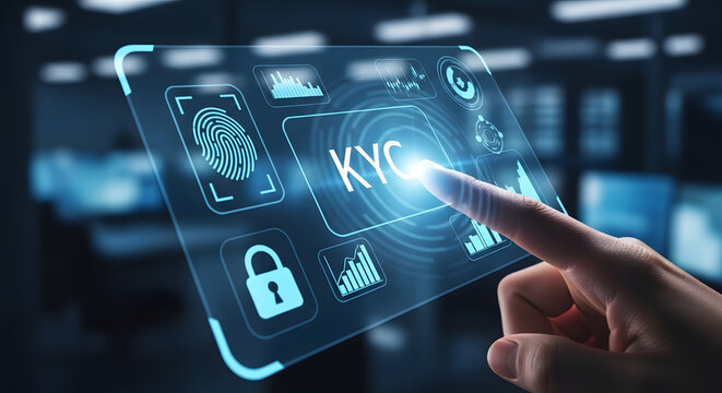 Futuristic Technology KYC Concept with Fingerprint and Security on Digital Screen