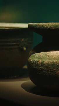 Chengdu, Sichuan, China. Bronze Kettle. Ancient Bronze Kitchen Utensils. Chinese Copperware. Museum Of Three Kingdoms Period. Wuhou Memorial Temple