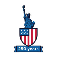 Naklejka premium Statue of liberty celebrating 250 years of american independence and freedom