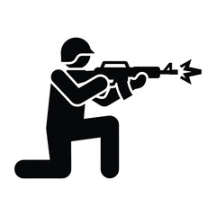 Obraz premium Soldier kneeling and firing an assault rifle during combat mission silhouette icon for military and war themes