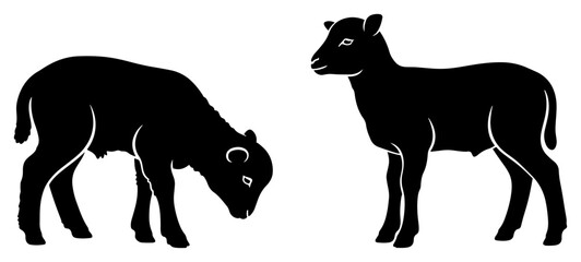 Pair of black and white lamb silhouettes representing the Lamb of God or religious animal symbols © Camel