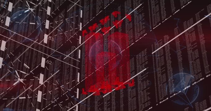 Translucent red holo column emerging from data pulse, pulsing and elongating to visualize data