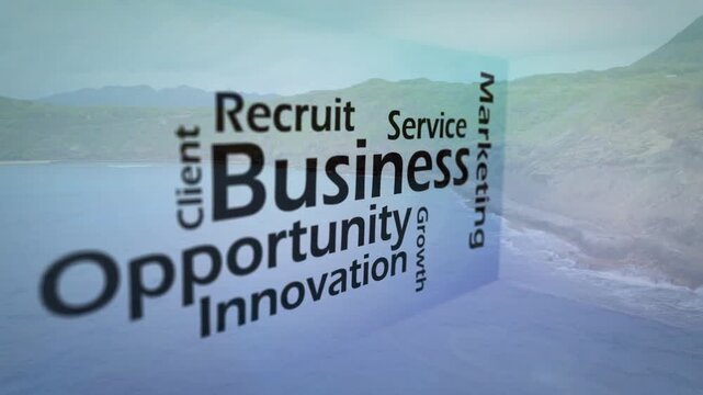 Pause on bay, black words appearing, assembling rotating cube, scaling to show development teamwork