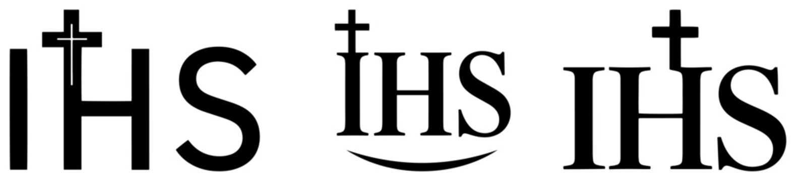 Various styles of IHS Christogram monograms with holy cross symbol in black and white vector