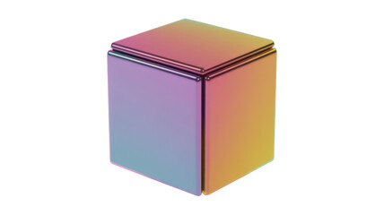 Fototapeta premium Rainbow metallic cube with lid on white background isolated on a transparent background