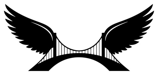 Suspension bridge silhouette combined with large eagle wings representing freedom of travel and connection © Camel