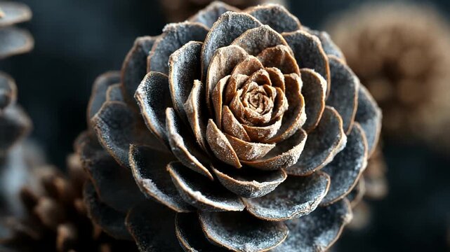 Close-up of a Frosted Pine Cone on Dark Background