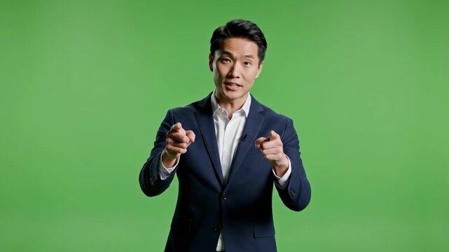 A professional Asian man delivers a compelling presentation, ideal for corporate videos, online learning, motivational content, and digital marketing 