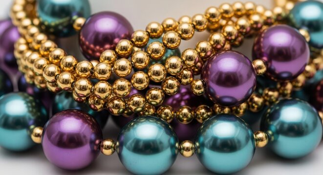 A close-up of a beaded bracelet with purple and blue beads