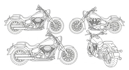 Motorcycle line art illustration set. © Efan