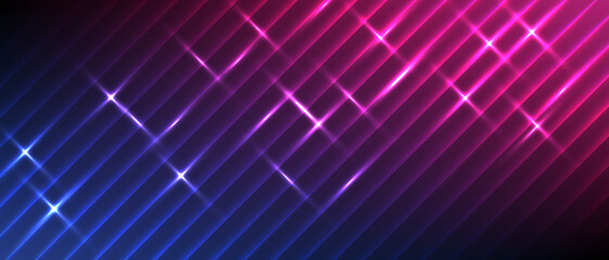 Pink and blue ribbed vector background with "glass morphology" effect. Bright vertical glowing technical background. Futuristic banner with chromatic aberration.