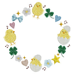 手刺繍の幸せ気分ひよこの丸フレーム © Stitch Palette