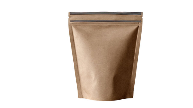 kraft stand up pounch packaging with zipper closure minimal food storage bag mockup isolated on white background 