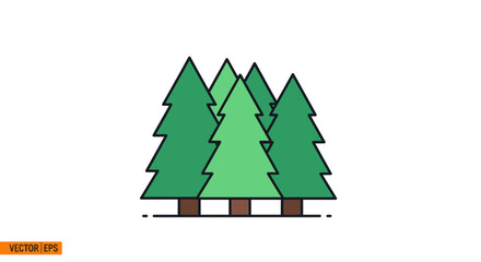 Obraz premium A graphic illustration of three green pine trees with brown trunks on a white background in a flat, 2D style with a natural and serene mood.
