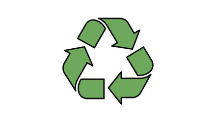 Obraz premium A green recycling symbol with three arrows on a white background, depicted in a simple graphic style with black outlines.