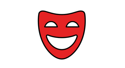 A red comedy head mascot with a smiling face and winking eyes, depicted in a simple cartoon style against a plain white background.