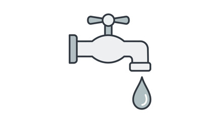 A simple line drawing of a faucet with a single drop of water falling from the spout against a clean white background.