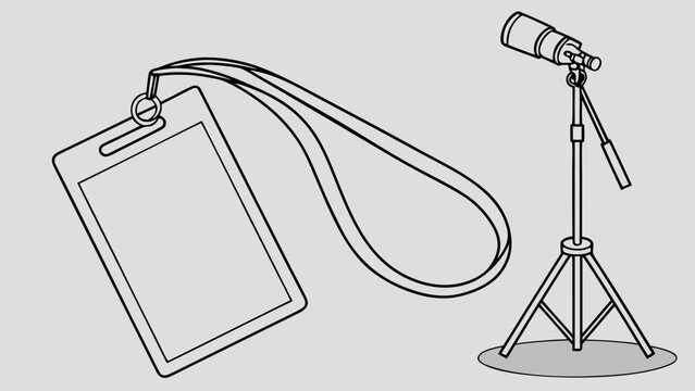 Press Pass and Microphone Stand Outline Illustration.