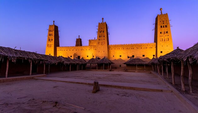 Historic Djenne Great Mosque Mali at Dusk