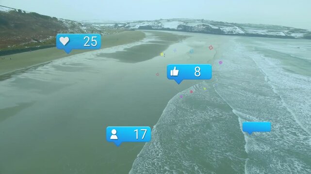 UAV scanning bay blue reacts appearing moving changing showing likes starting one bubble over waves