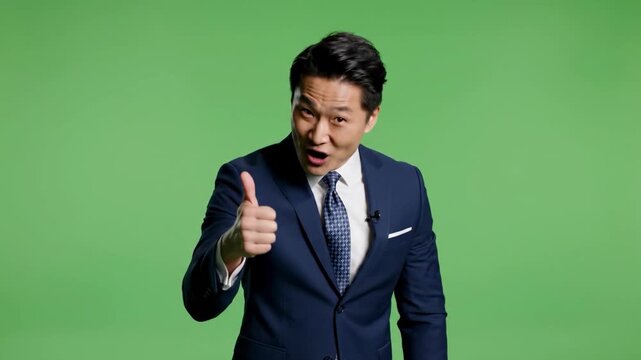 A dynamic image of an Asian businessman expressing excitement and success. Ideal for marketing campaigns, presentations, or illustrating positive achi