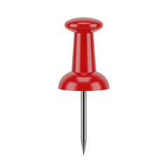 Fototapeta premium Bright red push pin standing upright on a plain background