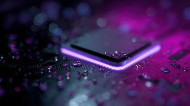 3D render of a futuristic GPU with neon lighting and liquid cooling