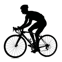 Obraz premium Silhouette of a cyclist riding a road bicycle isolated on white background.