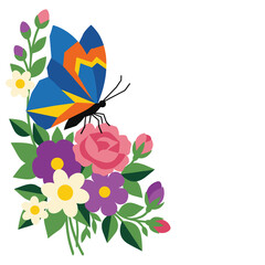 Butterfly on a Colorful Flower Bouquet Clipart Isolated on Transparent Background © Hari