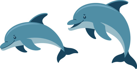 Fototapeta premium Two gray dolphins swimming in water marine life