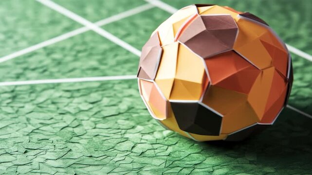 Origami soccer ball on a textured green surface