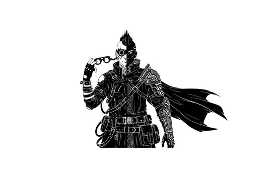 Cyber Goth and Future Medieval Fashion Silhouette, Avant Garde Urban Techwear Character Design Vector Art