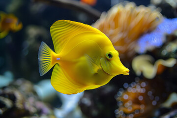 Yellow aquarium fish. Yellow tang