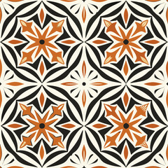 Fototapeta premium Ornamental seamless tile pattern with geometric floral motif flat vector illustration