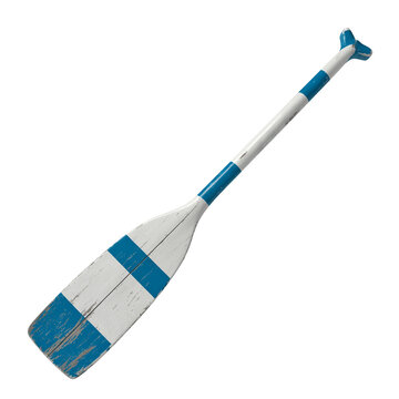 Distressed Vintage Blue and White Decorative Canoe Paddle with Stripes, 4ft Wall Art Accent - Farmhouse and Coastal Decor