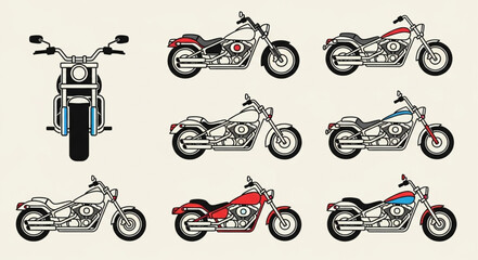 Collection of Classic Motorcycle Illustrations in Various Styles. © Peri
