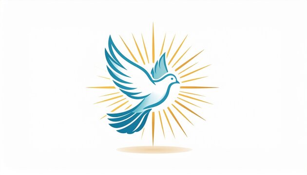 Minimal logo featuring dove in flight with subtle sun rays behind symbolizing hope and growth from a front viewpoint