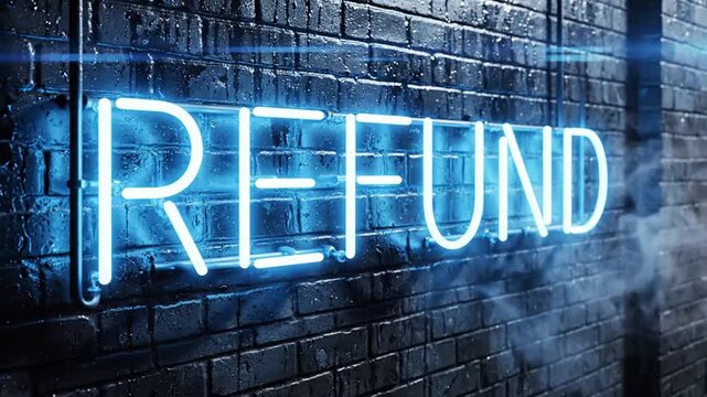 Neon Sign Displaying REFUND on Brick Wall for Customer Service