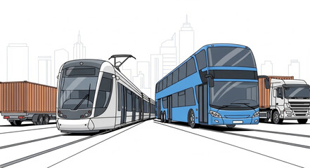 Modern Train and Bus Transport. © lezat