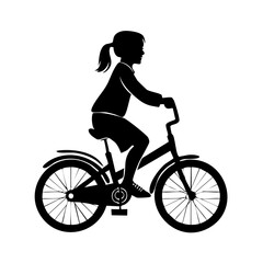 Young girl riding a bicycle in profile view, showcasing cycling activity