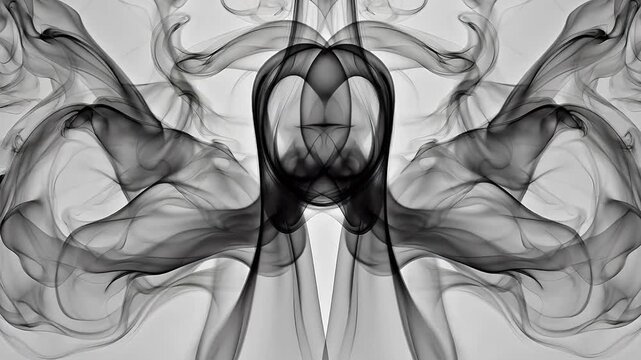 Symmetrical smoke patterns on white background