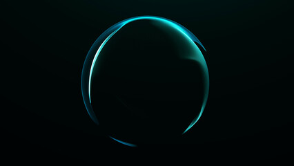 Teal glowing glass sphere with smooth light reflections forming minimal futuristic energy orb. Abstract digital plasma glow on dark background with clean modern aesthetic.