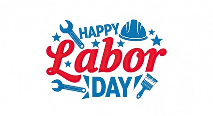 Happy labor day wishes with tools and stars