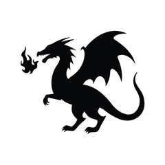 dragon breathing fire silhouette vector illustration, Mythical dragon with fire silhouette vector illustration design