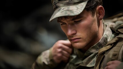 Obraz premium Army psychological resilience training with soldiers completing mental endurance challenges in isolated conditions, perfect for military mental training concept, soldier psychological preparation,