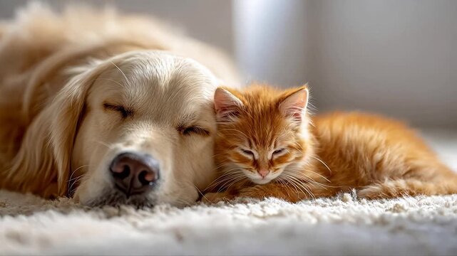 dog and cat sleeping together