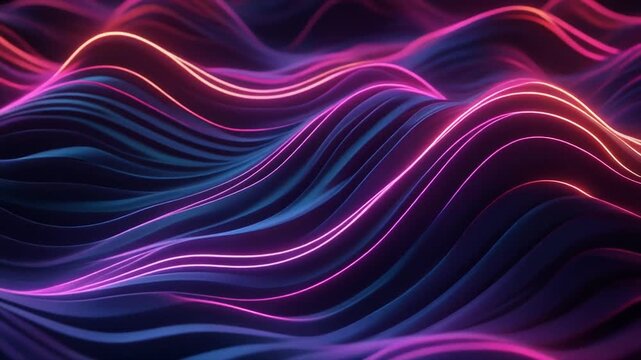 Futuristic looping neon streaks forming layered flowing waves precise smooth motion cinematic depth seamless surreal ambience cascading softly abstract loop